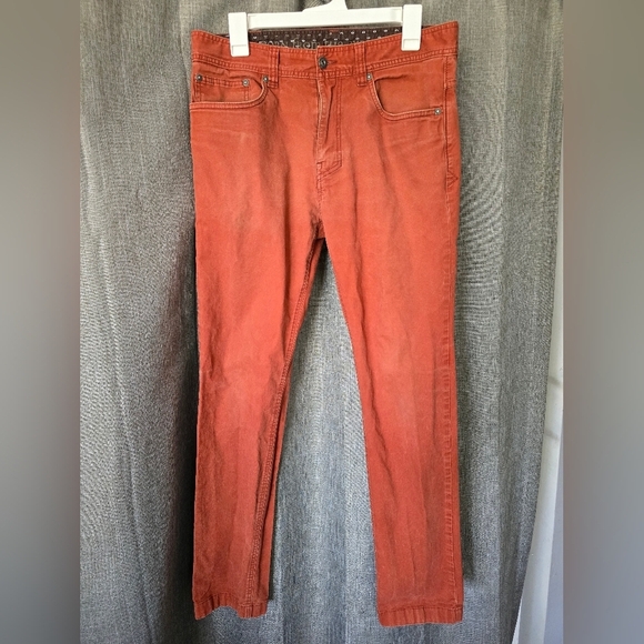 PrAna Orange Organic Cotton JEANS 32x30" Denim Straight Leg Pants HIKING Walking - Picture 1 of 9